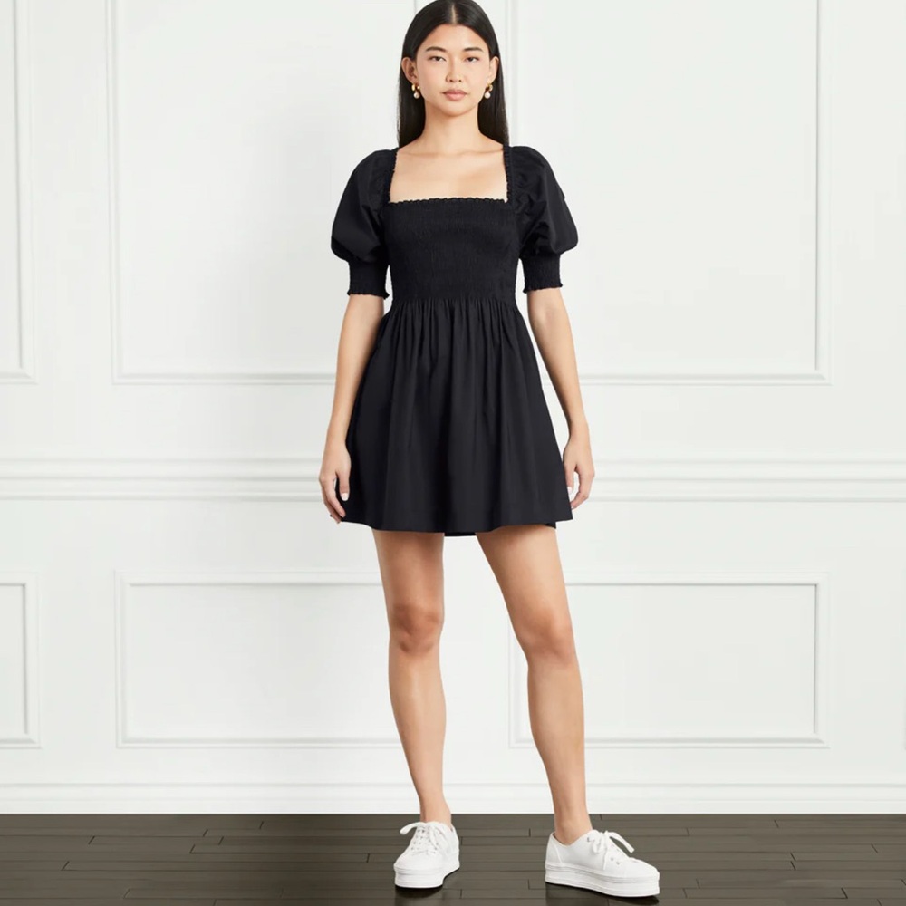 Hill House Black Mini Dress with Puff Sleeves